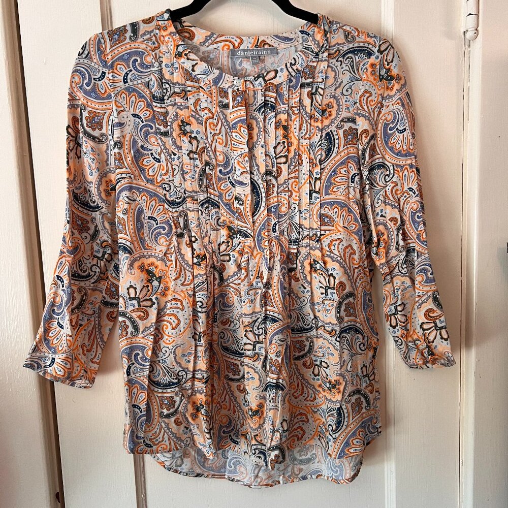 Daniel Rain Long Sleeved Boho Ladies Top Size PS Paisley Summer Soft‎